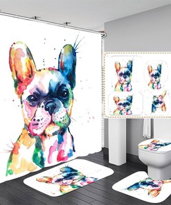 Cute Watercolor Bulldog Animal Shower Curtain Pad for Your Quirky Bathroom 