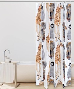 Cute Watercolor Giraffe Elephant Penguin Shower Curtain, Perfect for Kids' Bathrooms