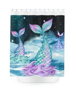 Cute Watercolor Mermaids Print Shower Curtain for Girls Bathroom
