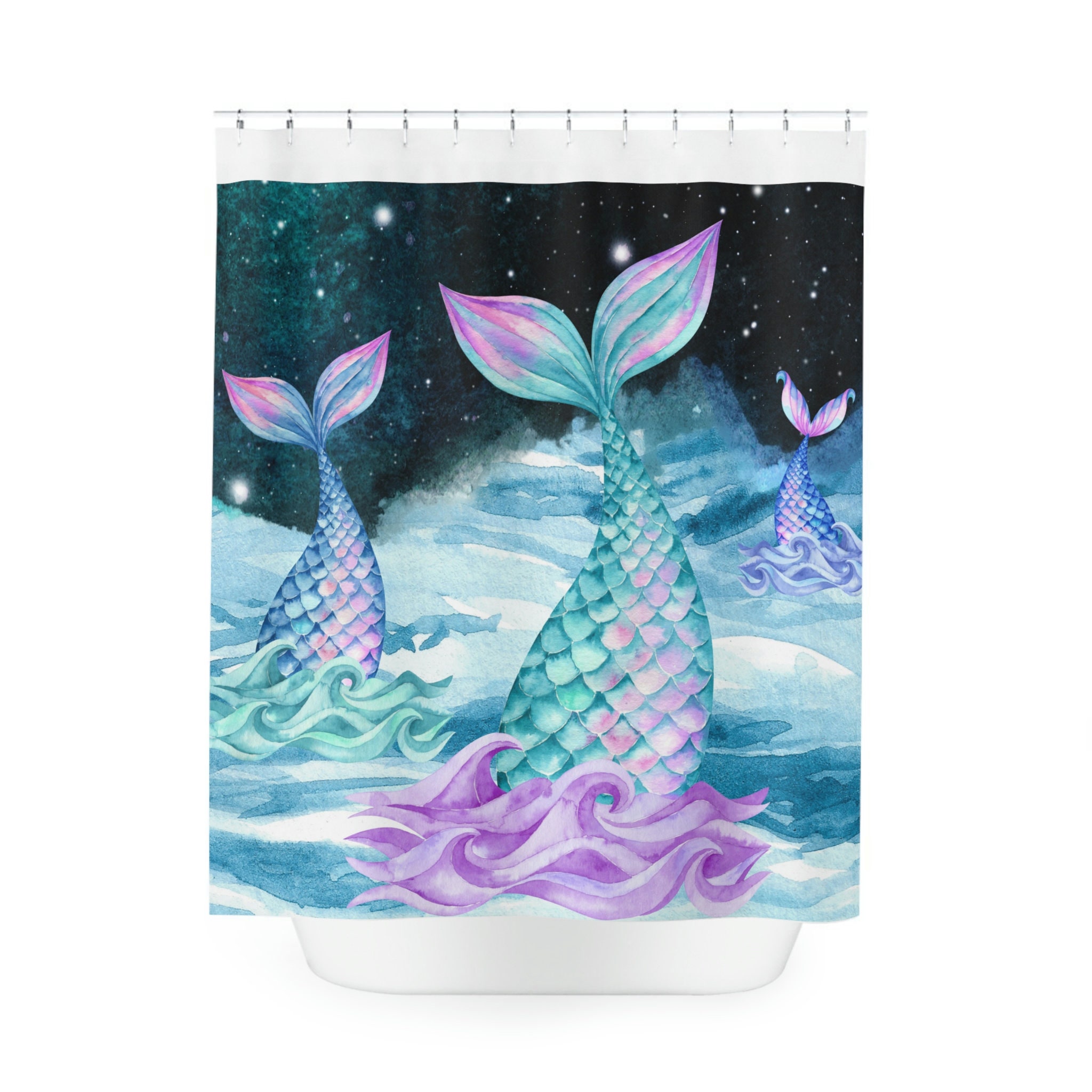 Cute Watercolor Mermaids Print Shower Curtain for Girls Bathroom