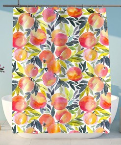 Cute Watercolor Peach Shower Curtain with Fruit Decor for a Modern Bathroom