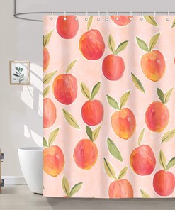 Cute Watercolor Peach Shower Curtain with Fruit Decor for a Modern Bathroom