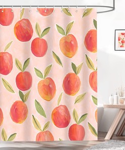 Cute Watercolor Peach Shower Curtain with Fruit Decor for a Modern Bathroom