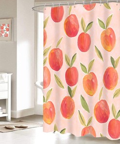 Cute Watercolor Peach Shower Curtain with Fruit Decor for a Modern Bathroom