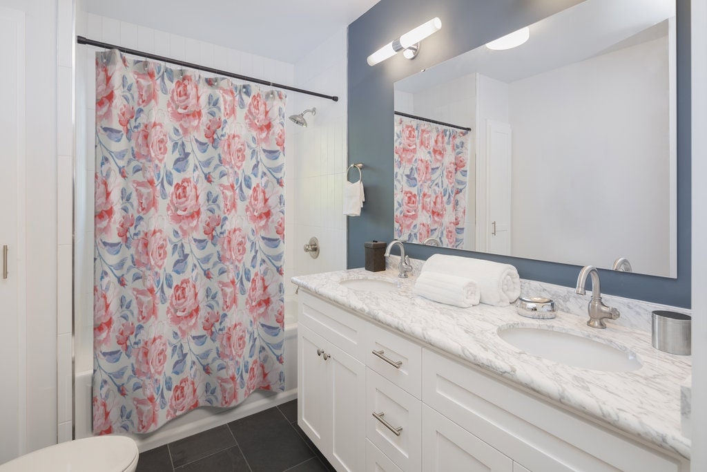 Cute Watercolor Roses Shower Curtain for a Romantic and Seasonal-Inspired Bathroom