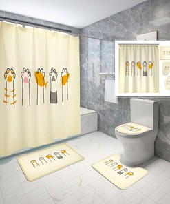 Cute Waterproof Shower Curtain With Kitties And Paw Prints For A Playful Bathroom