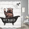 Cute Western Bear Shower Curtain with Grey Wooden Plank Board Prints
