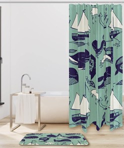 Cute Whale Print Shower Curtain Waterproof Bathroom Decor