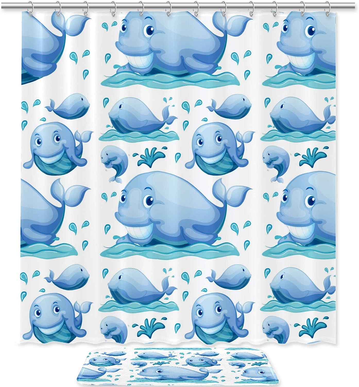 Cute Whales Pattern Shower Curtain For A Charming Bathroom - Waterproof And Mold-Resistant