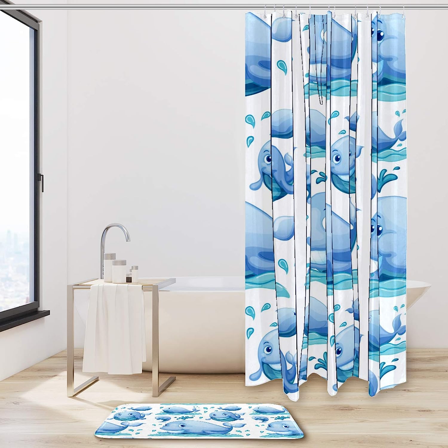 Cute Whales Pattern Shower Curtain For A Charming Bathroom - Waterproof And Mold-Resistant - Image 2
