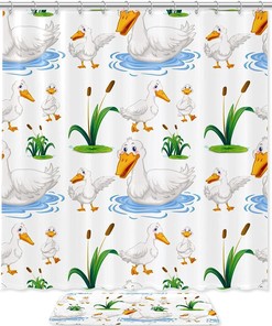 Cute White Duck Swimming In The Pond Shower Curtain - Waterproof And Stylish