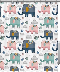 Cute White Elephant Mandala Shower Curtain, Waterproof Bathroom Decor 