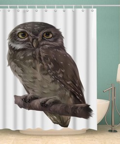 Cute White Owl Animal Shower Curtain for Bathroom with Brown Owl Print