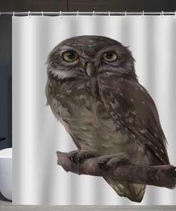 Cute White Owl Animal Shower Curtain for Bathroom with Brown Owl Print