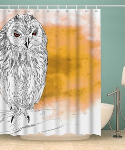 Cute White Owl Fabric Shower Curtain with Sitting Owl Print