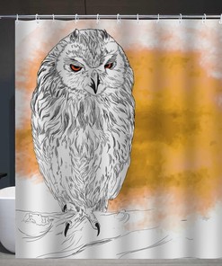 Cute White Owl Fabric Shower Curtain with Sitting Owl Print