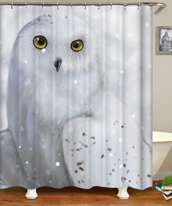 Cute White Snowy Owl Animal Poster Shower Curtain