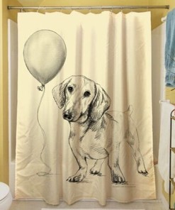 Cute Wiener Dog Shower Curtain With Balloon Design