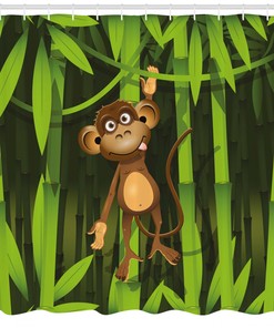 Cute Wild Monkey Print Shower Curtain In Green And Brown For Bathroom Decor