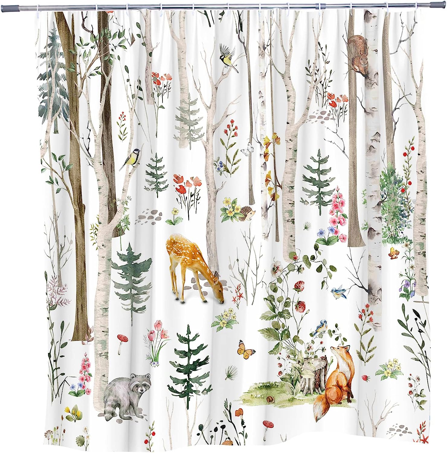 Cute Wildlife And Nature Shower Curtain With Rustic Cabin Design - Forest Animal Cabin Rustic Deer