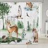 Cute Wildlife Shower Curtain for Kids Bathroom, Deer Owl Hedgehog Ermine Design and Waterproof