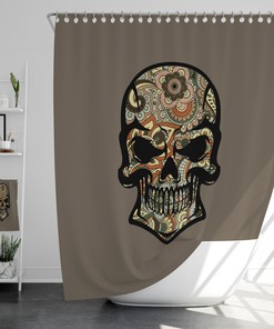 Cute Witches And Skulls Shower Curtain With Gothic Bathroom Decor 