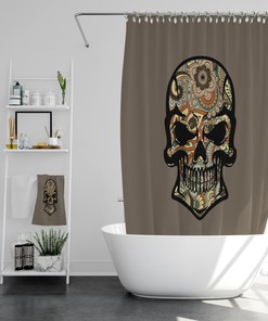 Cute Witches And Skulls Shower Curtain With Gothic Bathroom Decor 