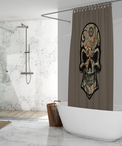 Cute Witches And Skulls Shower Curtain With Gothic Bathroom Decor 