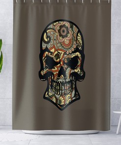 Cute Witches And Skulls Shower Curtain With Gothic Bathroom Decor 