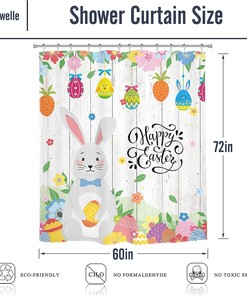 Cute Wooden Easter Bunny Cartoon Shower Curtain For Bathroom Decor