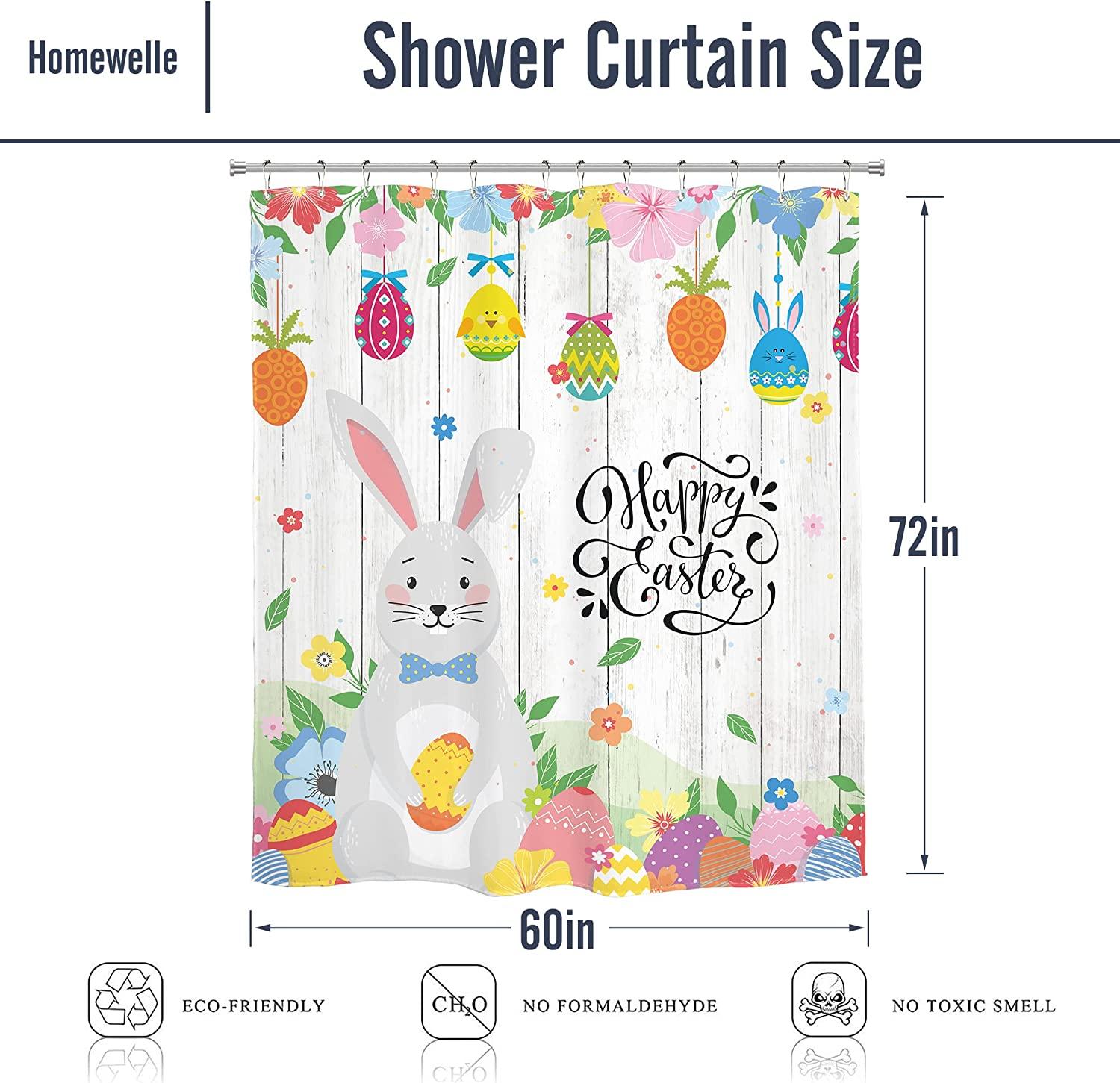 Cute Wooden Easter Bunny Cartoon Shower Curtain For Bathroom Decor