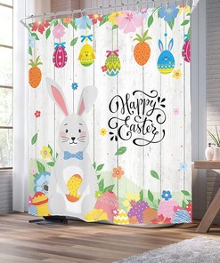 Cute Wooden Easter Bunny Cartoon Shower Curtain For Bathroom Decor