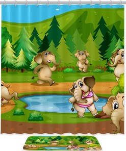 Cute Woodland Animals Shower Curtain - Waterproof Fabric For Bathroom