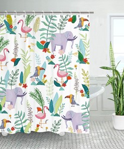 Cute Woodland Kids Shower Curtain - Elephant and Animals Jungle Bathroom Decor for Toddler Baby