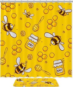 Cute Yellow Bee Decorative Bathroom Shower Curtain