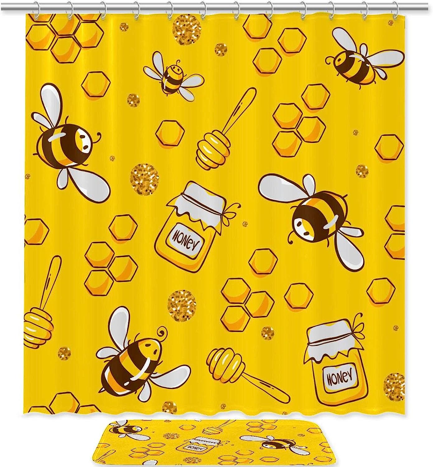 Cute Yellow Bee Decorative Bathroom Shower Curtain