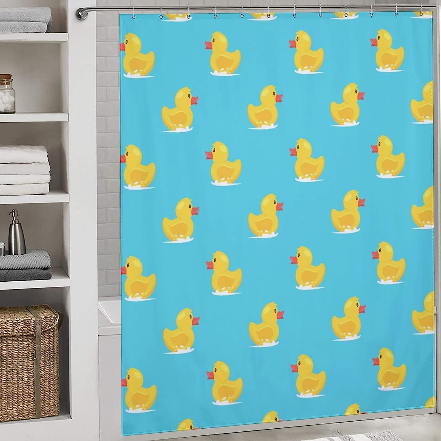 Cute Yellow Rubber Duck Bath Curtain for Fashionable Bathroom Decor