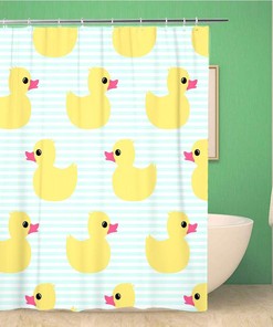 Cute Yellow Rubber Duck on Striped Toy Baby Shower Curtain