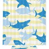 Cute Yellow Stripes And Shark Shower Set With Waterproof Fabric And Bathroom Accessories