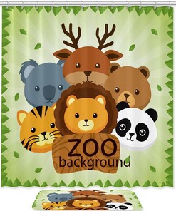 Cute Zoo Animals Polyester Fabric Shower Curtain - Waterproof And Stylish
