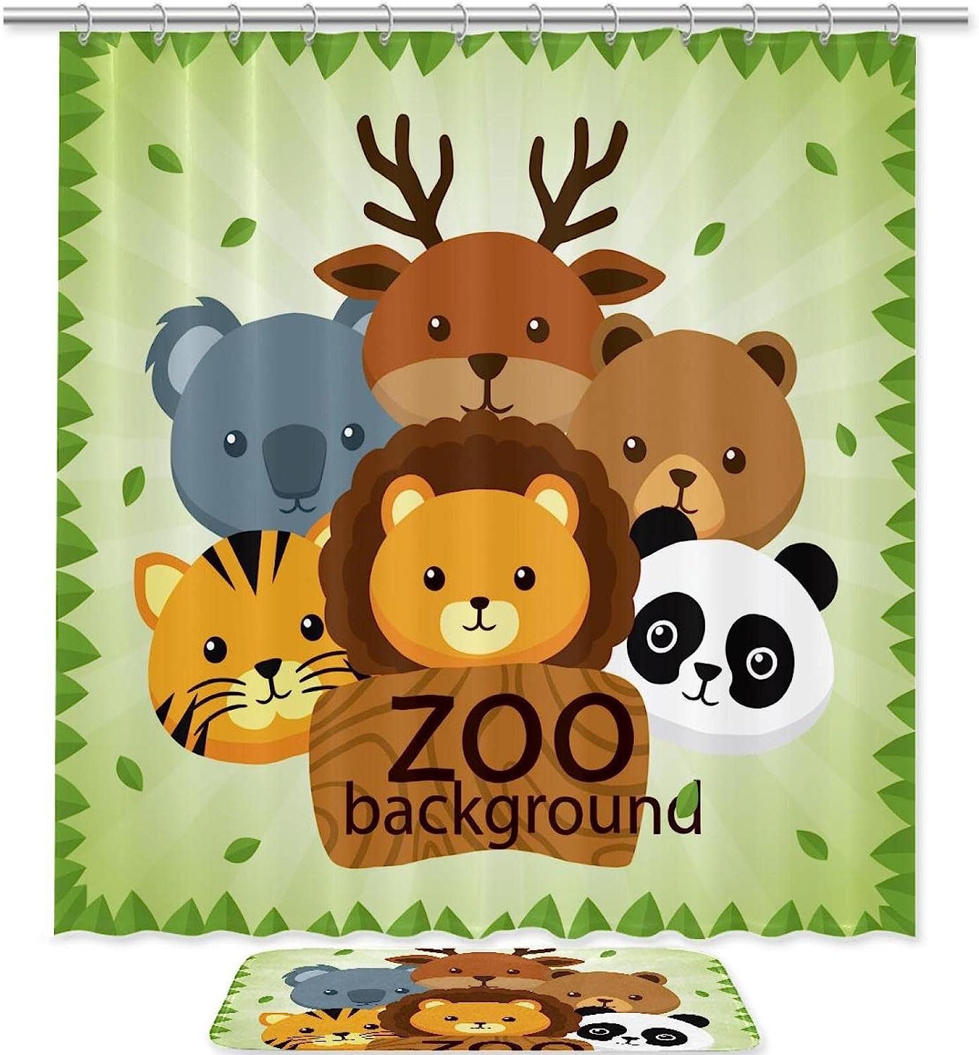 Cute Zoo Animals Polyester Fabric Shower Curtain - Waterproof And Stylish