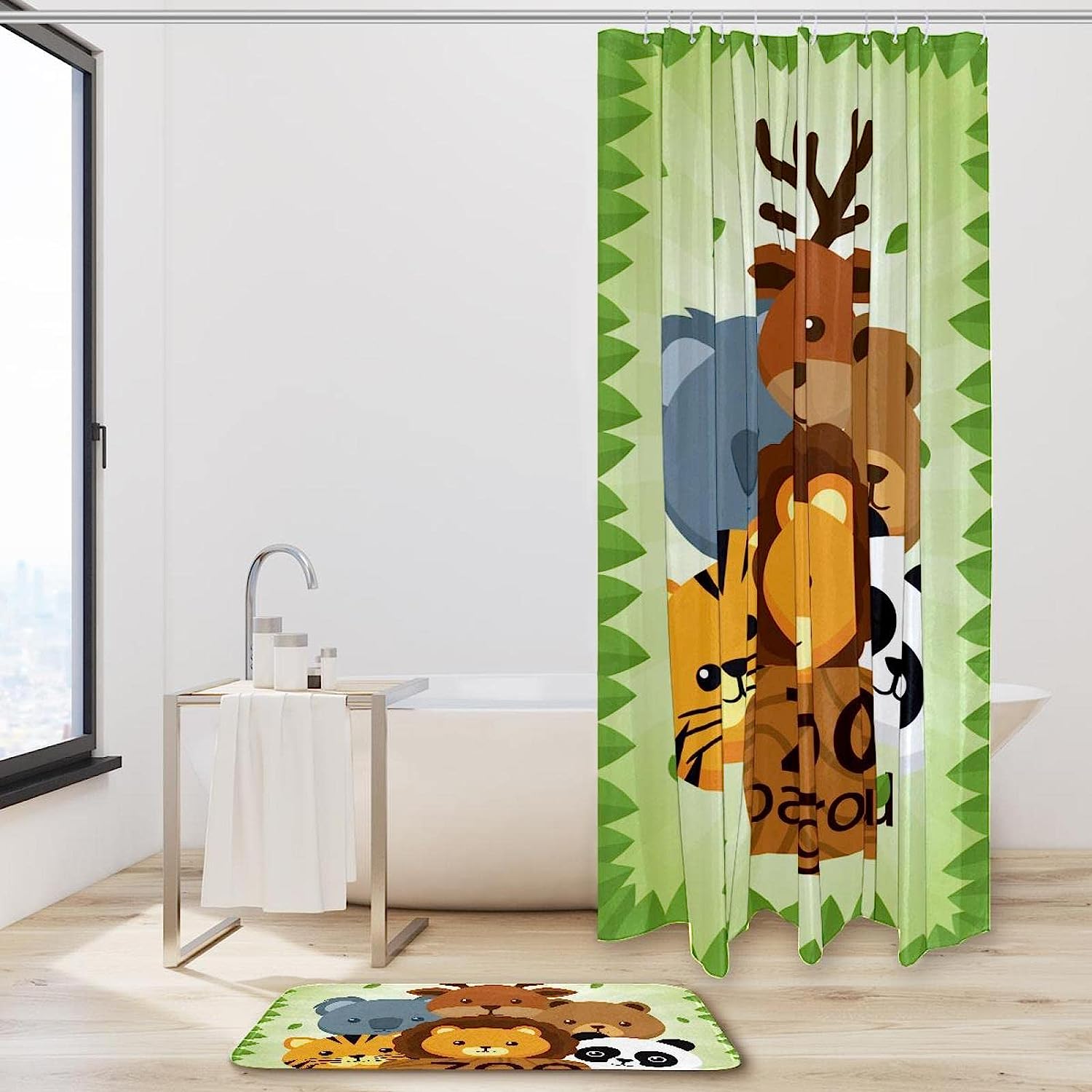 Cute Zoo Animals Polyester Fabric Shower Curtain - Waterproof And Stylish - Image 2