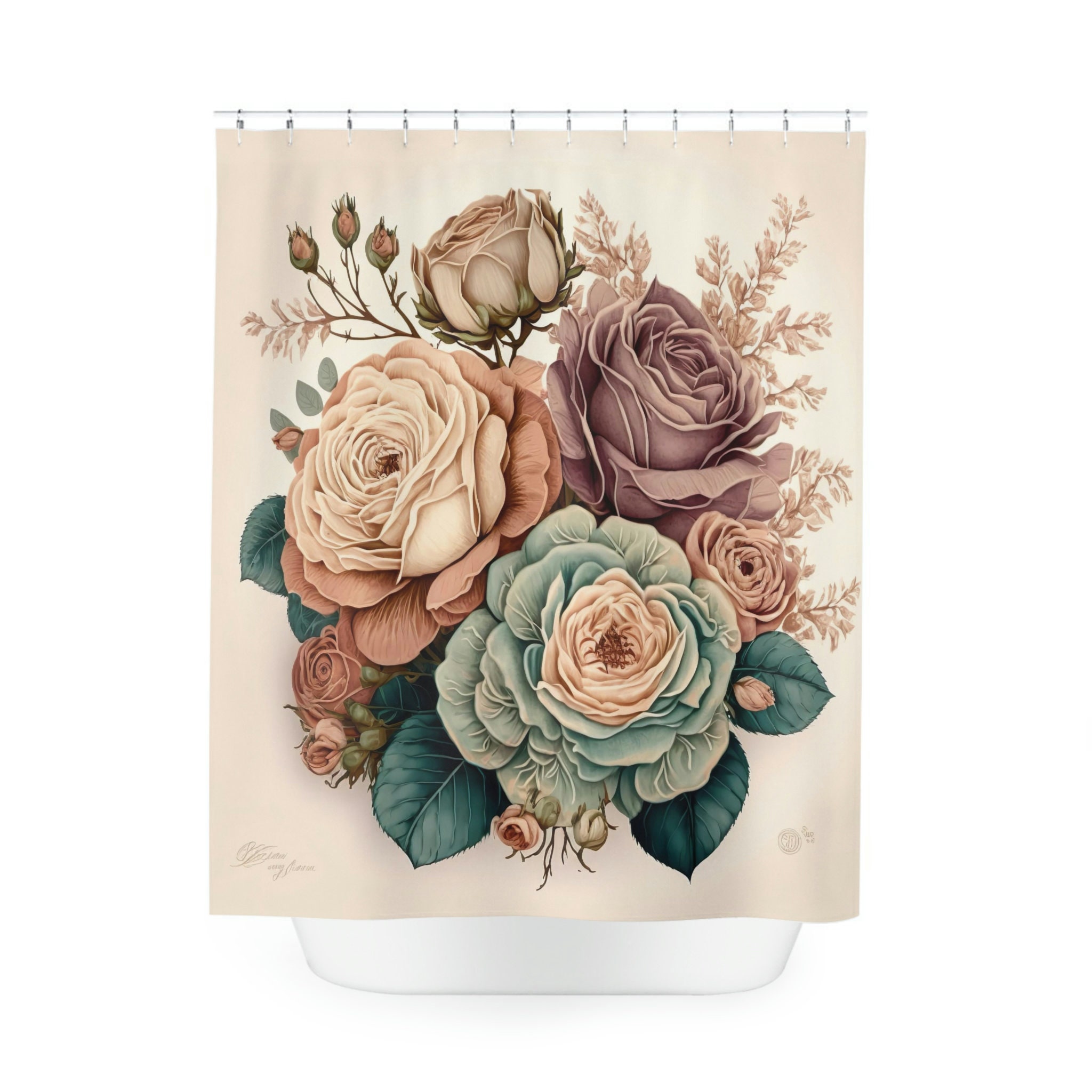 Cute and Charming Aqua Roses Shower Curtain for Any Bathroom