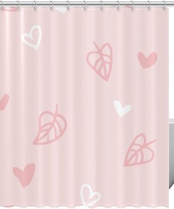 Cute and Chic Pink Heart Leaves Shower Curtain for a Romantic Bathroom