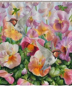 Cute and Colorful Bird and Flower Print Shower Curtain: Bathroom Upgrade