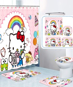 Cute and Colorful Hello Kitty Rainbow Shower Curtain for a Playful and Fun Bathroom