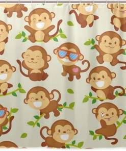 Cute and Cool Monkeys Bath Shower Curtain with Funny Design, Waterproof Fabric Bathroom Decor