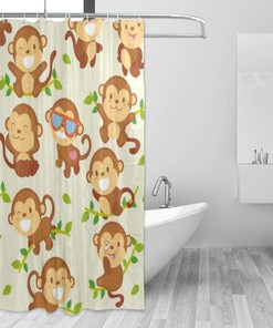 Cute and Cool Monkeys Bath Shower Curtain with Funny Design, Waterproof Fabric Bathroom Decor