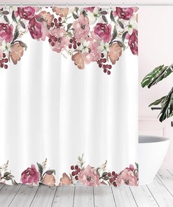 Cute and Flirty Flowers with Little Berries Aesthetic Floral Shower Curtain for Your Bathroom