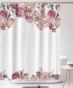 Cute and Flirty Flowers with Little Berries Aesthetic Floral Shower Curtain for Your Bathroom